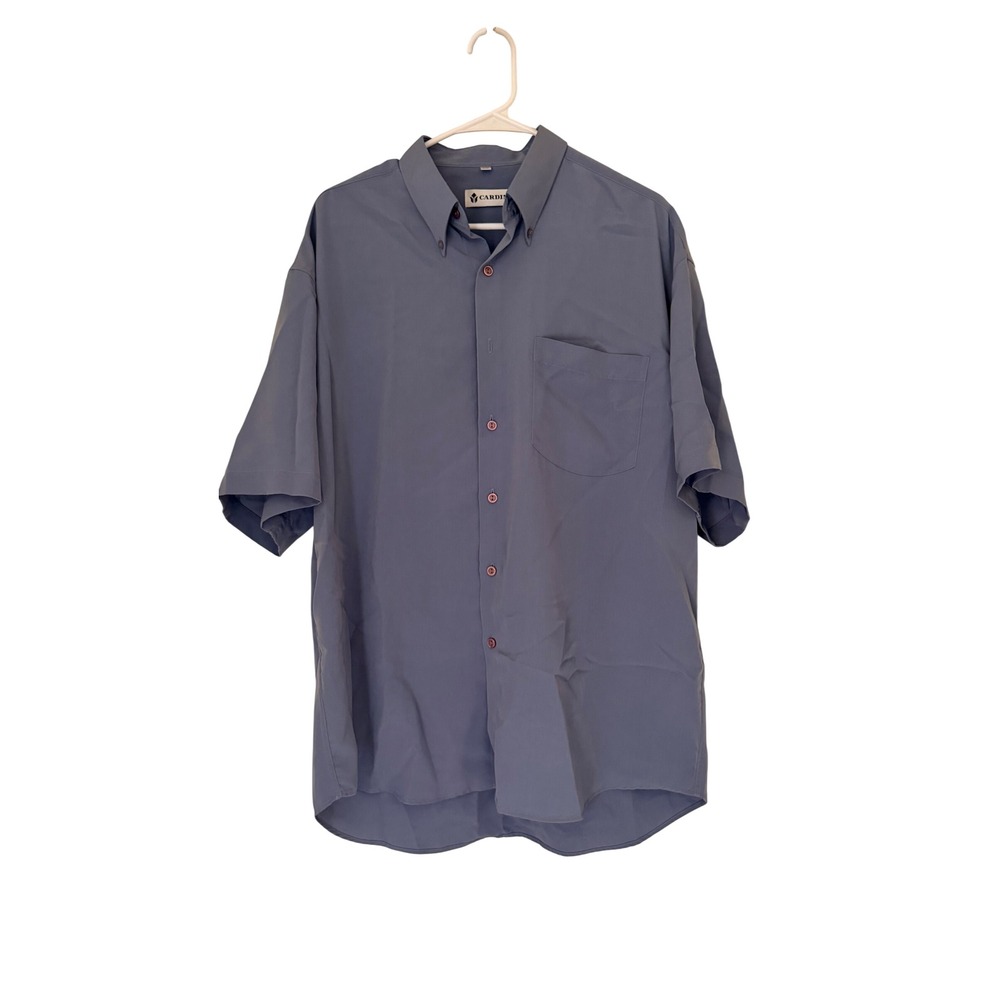 Cardini Button Down Shirt Mens XL Blue Gray Short Sleeve Pocket Classic Fit